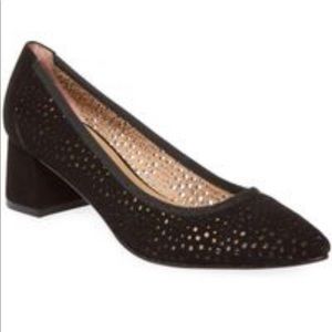 FSNY “Da Vinci” Black Perforated Suede Pumps